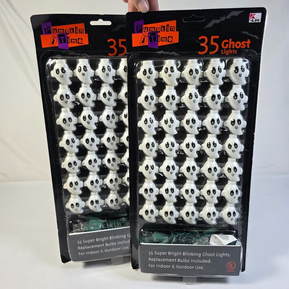 Vintage Pumpkin Time 2 packs of 35 Ghost Halloween Lights Kmart Blinking